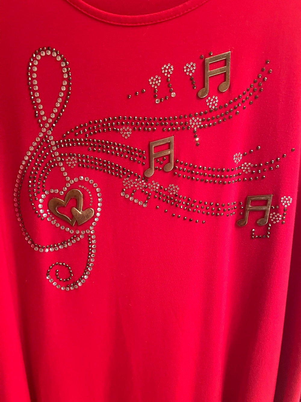 Red Embellished Musical Note Top
